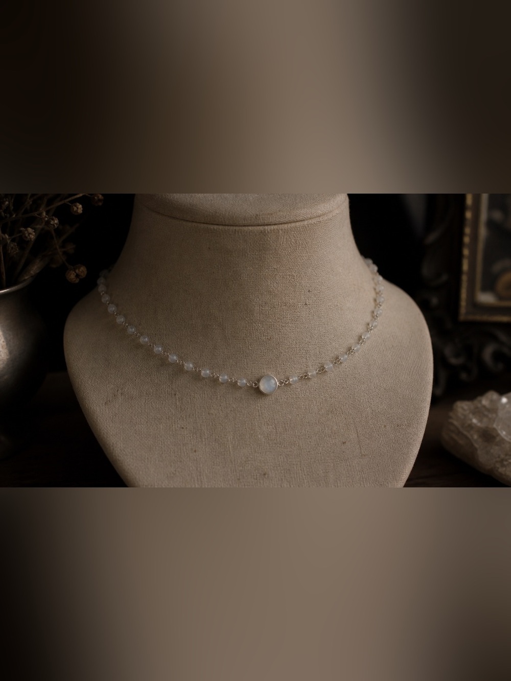 Sterling Silver Moonstone Choker | Dainty Wire Wrapped Necklace - Picture 2 of 2